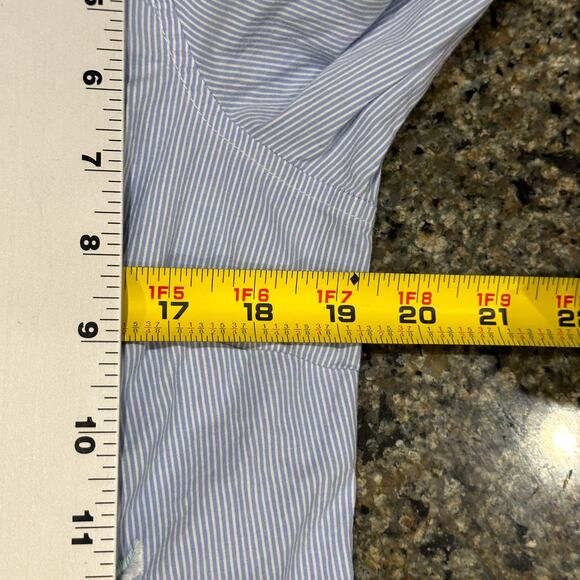 St Johns Bay Shirt Size M Blue White Floral Striped Embroidery Button Up Coastal - Picture 7 of 7